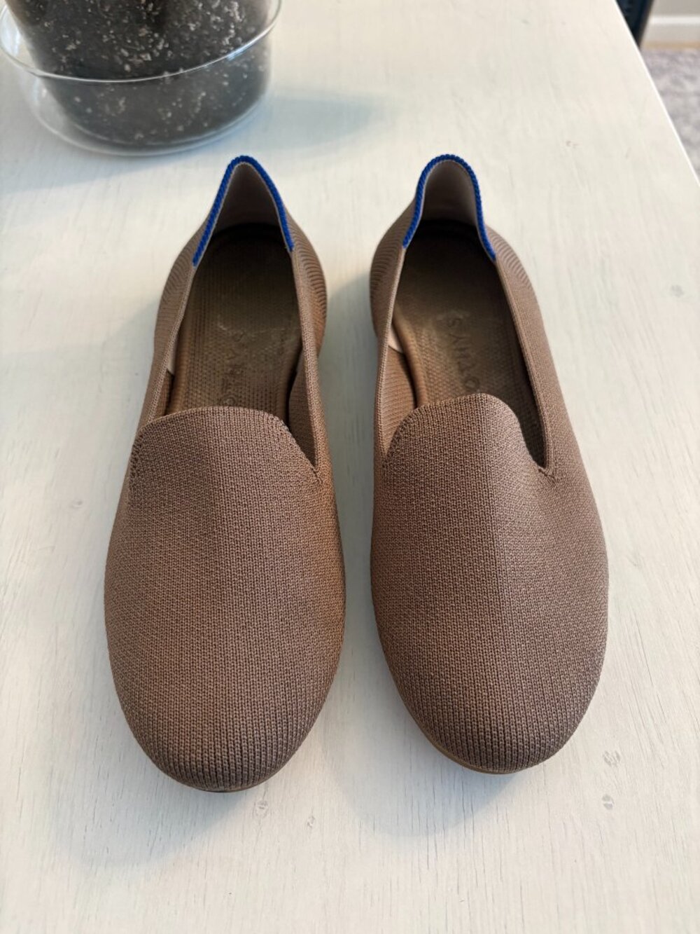 Rothy’s The Loafer Women’s 6.5 Taupe Brown Blue Trim Flats